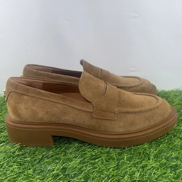 Aerosoles Gelso Block Heel Loafers Tobacco Brown Suede Womens Size 6M Comfort - Picture 7 of 16